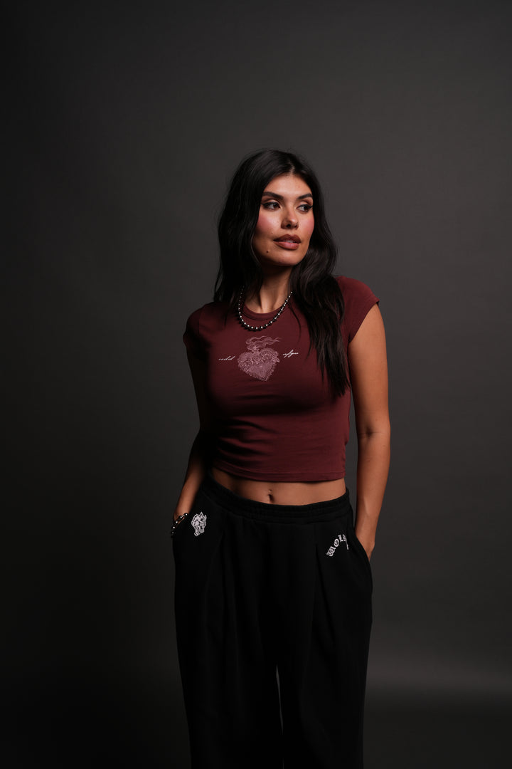 Heart of Flame "Baby" Tee in Oxblood