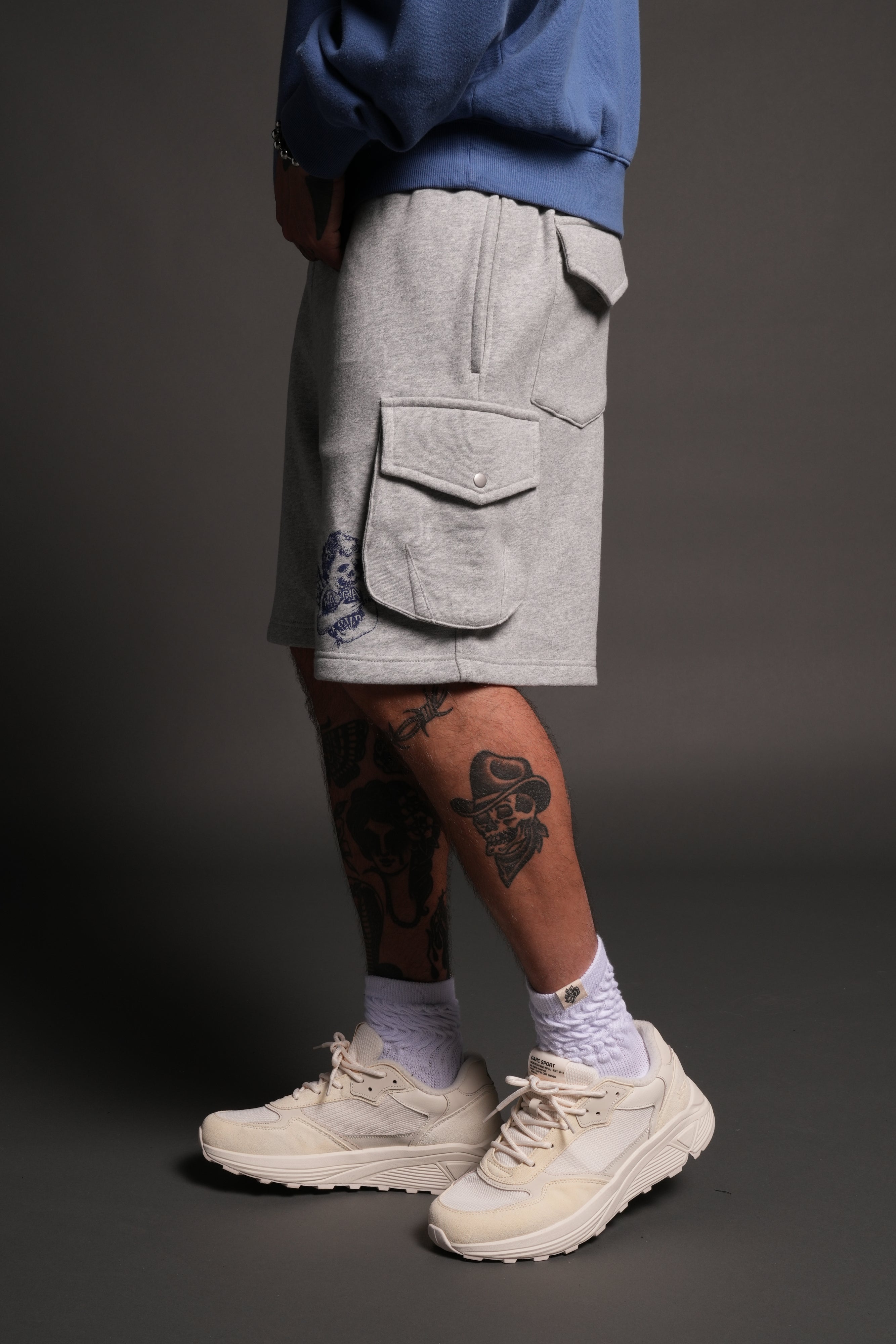 La Ca Frvr Cornell Cargo Sweat Shorts in Light Athletic Gray