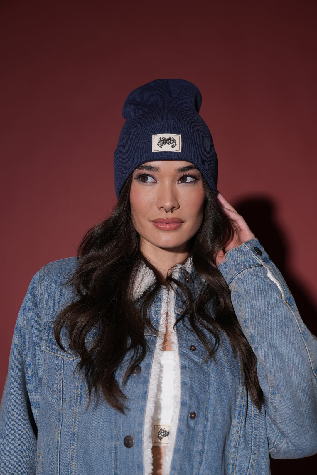 IYKYK Work Hard Patch Beanie in Norse Blue