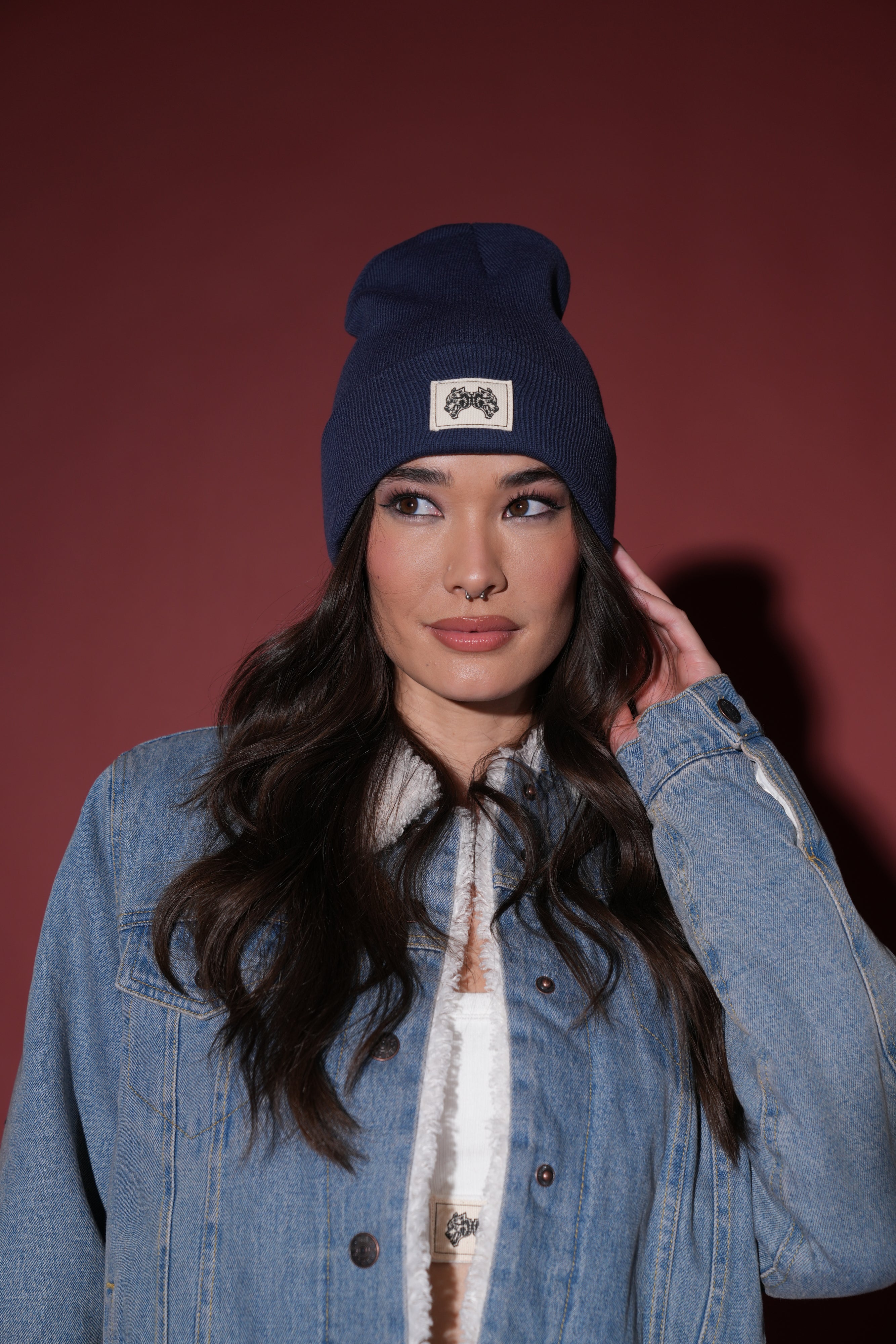 IYKYK Work Hard Patch Beanie in Norse Blue