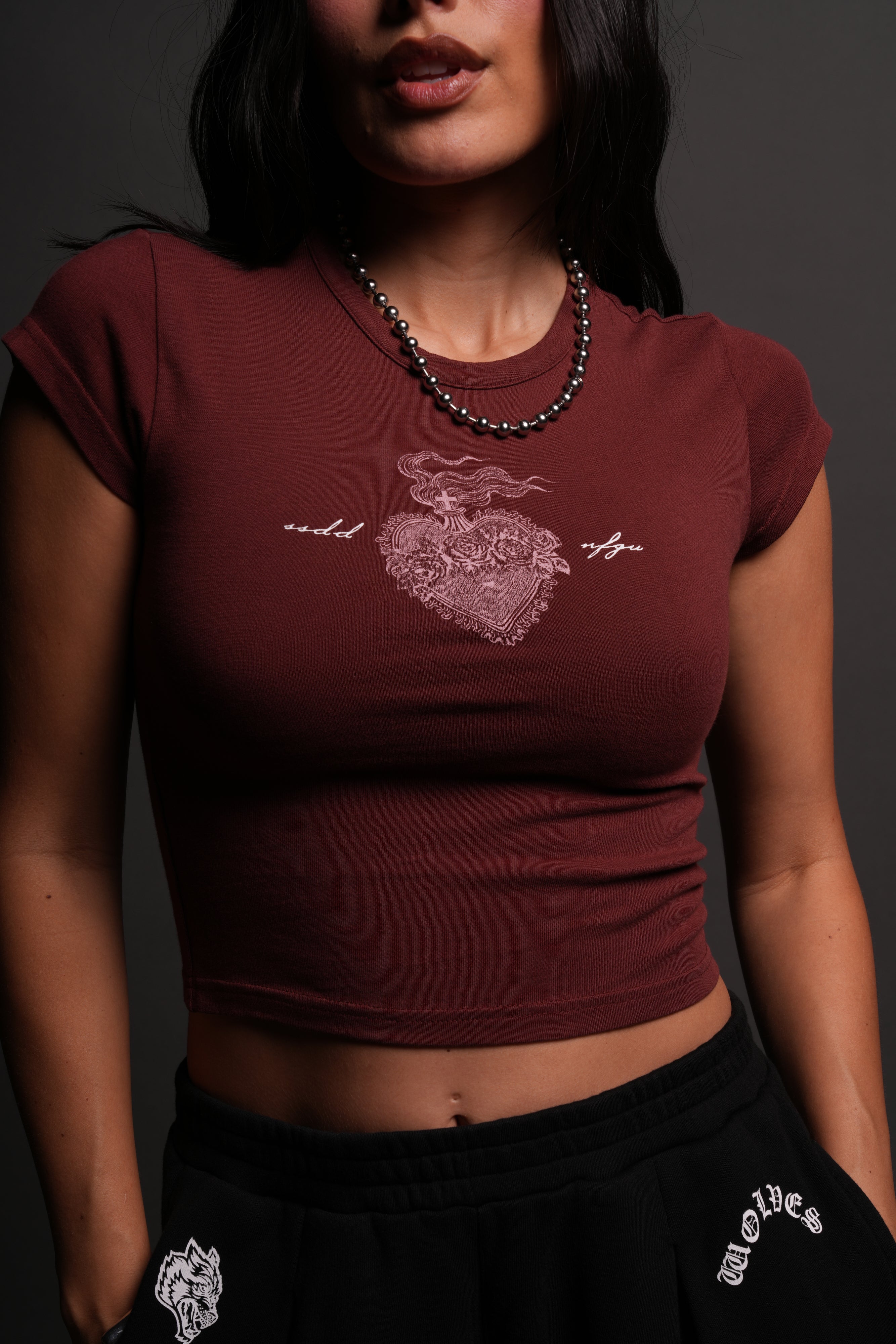 Heart of Flame "Baby" Tee in Oxblood