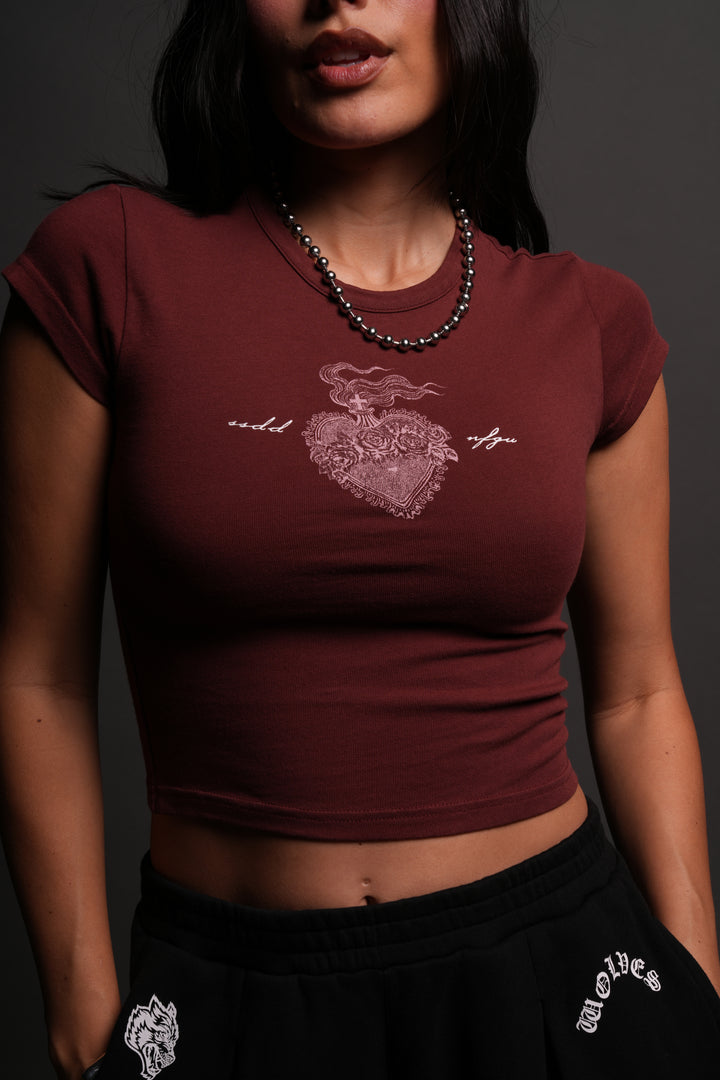 Heart of Flame "Baby" Tee in Oxblood