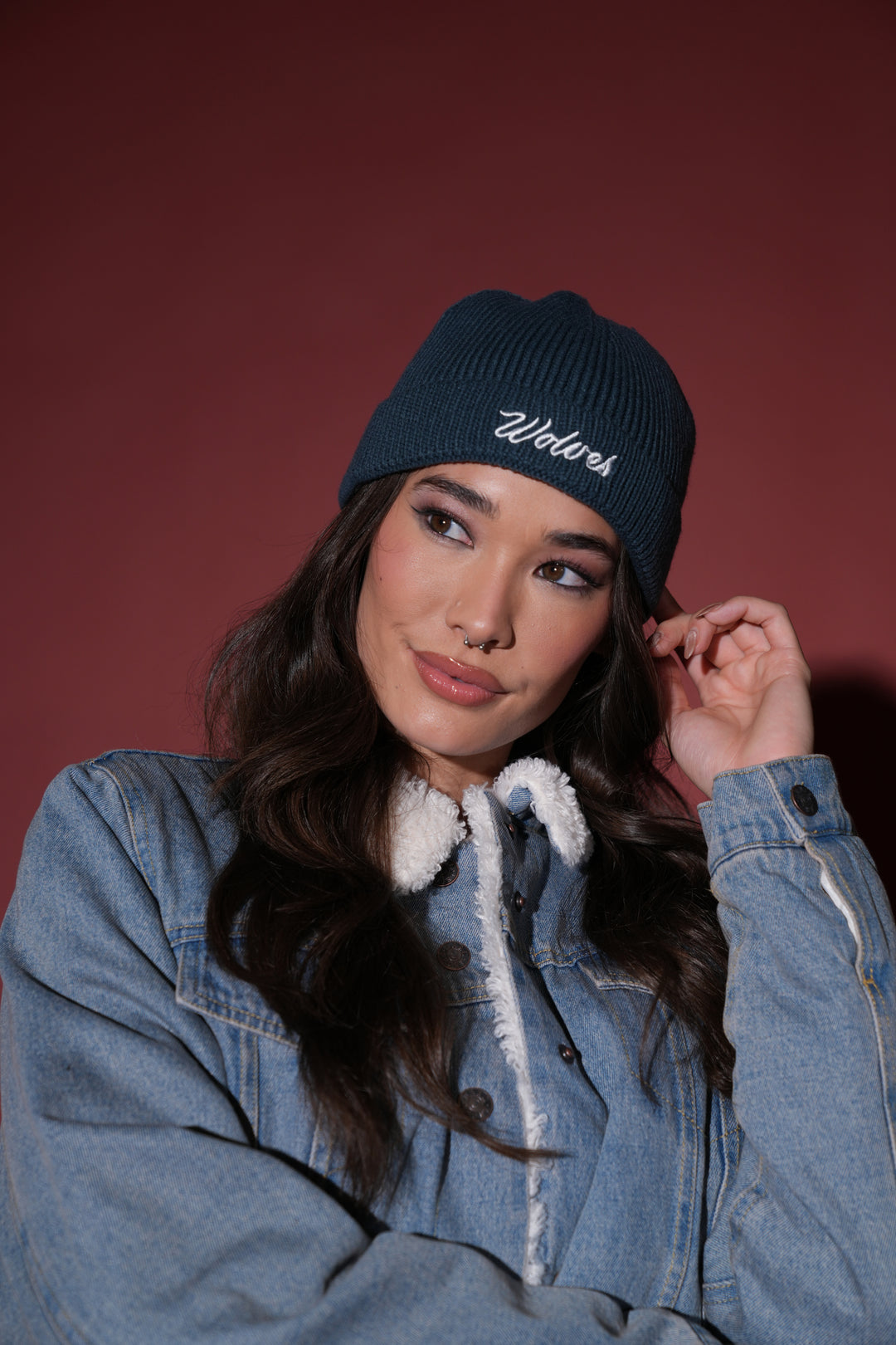 Wolves Cursive Beanie in Darc Blue