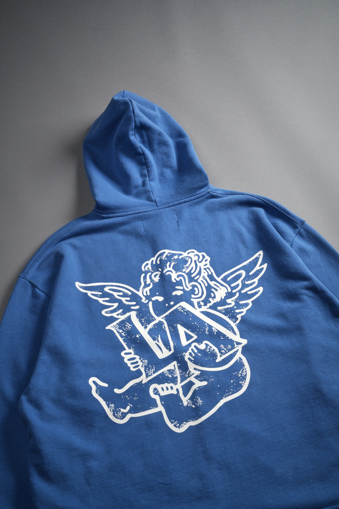Los Cherub Distressed Grunge Mid Length Raw Hem Zip Hoodie in La Blue