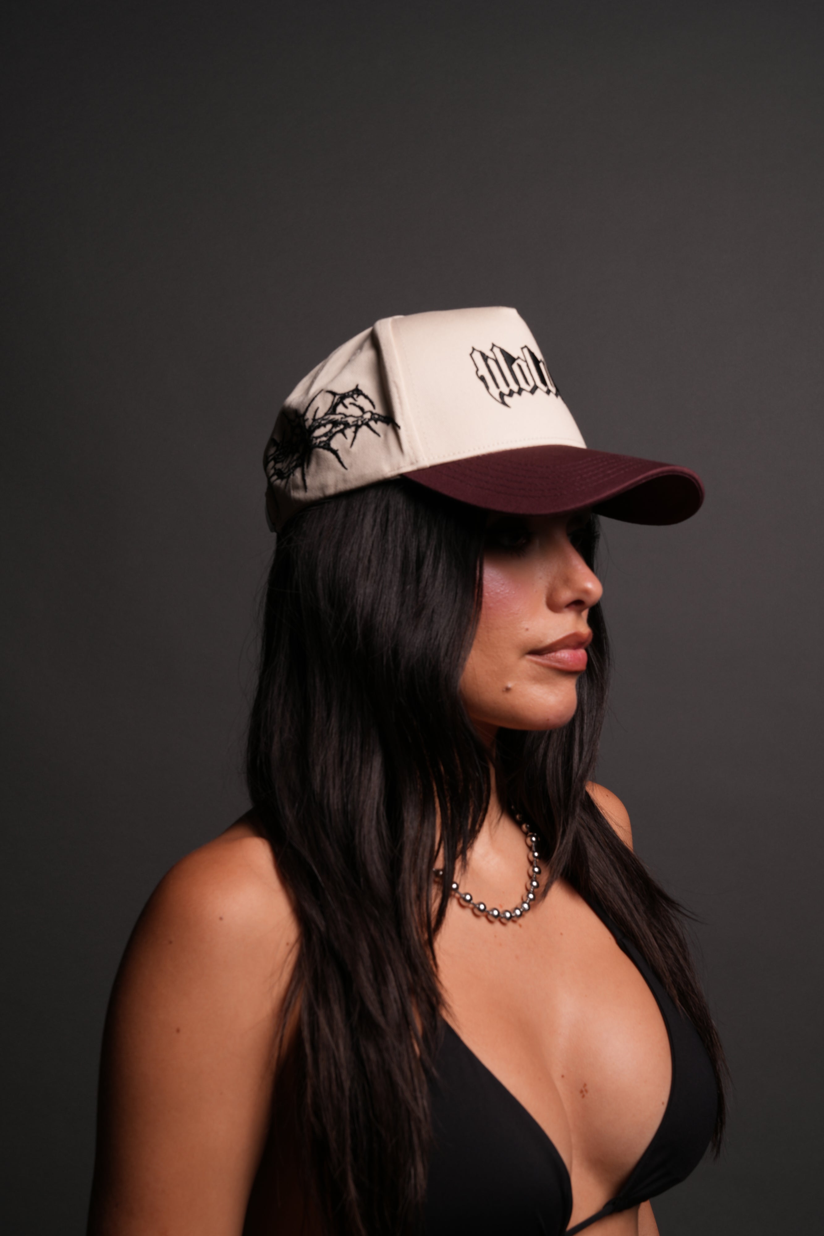 Thorns 5 Panel Hat in Cream/Oxblood