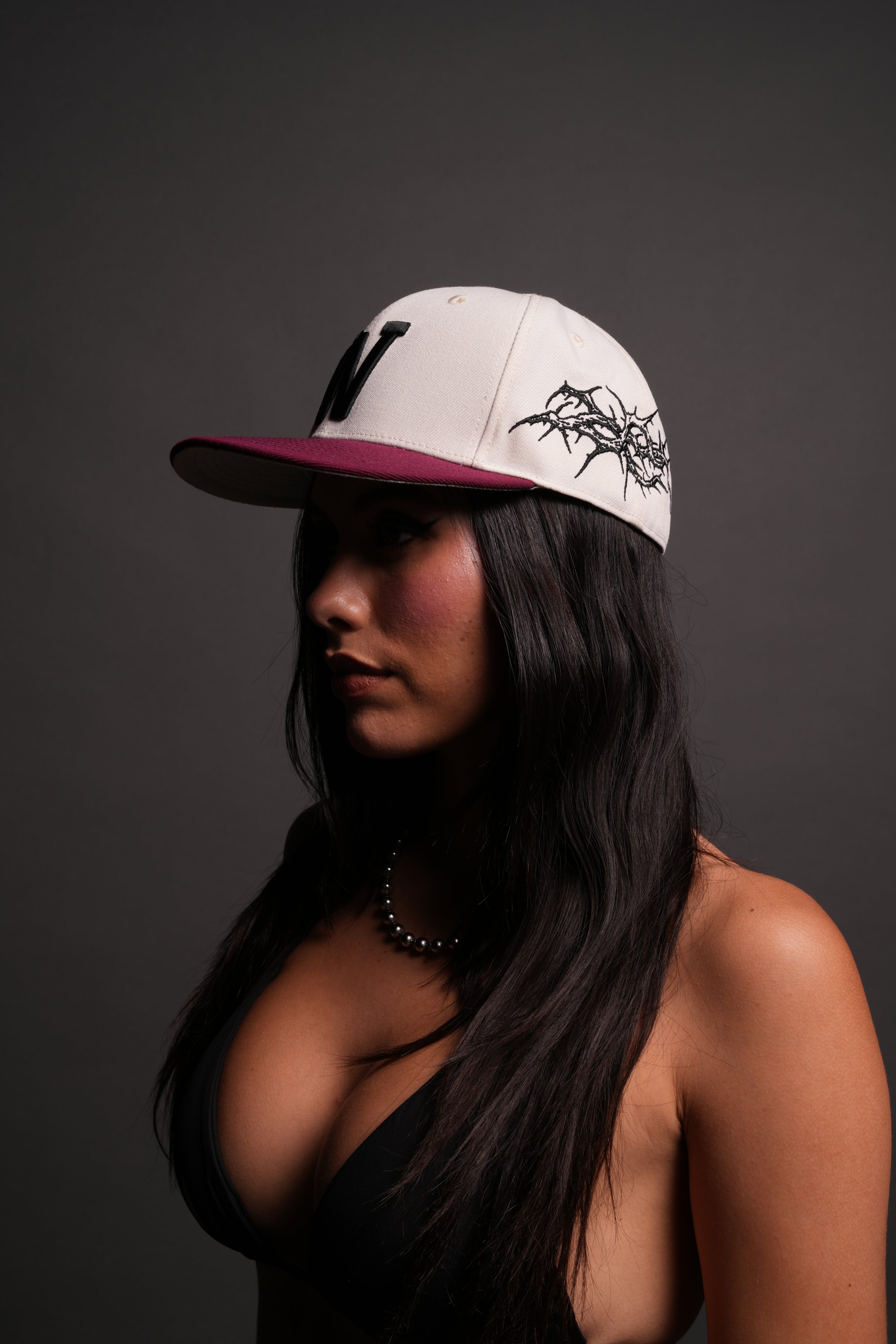 Thorns Fitted Cap in Cream/Oxblood
