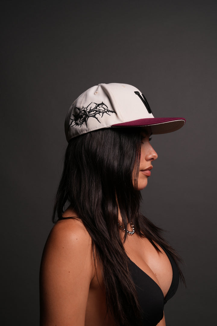 Thorns Fitted Cap in Cream/Oxblood