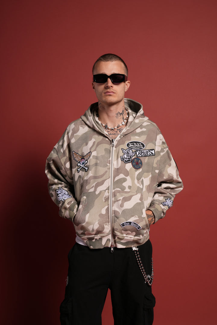 Darc Kulture Vex Double Zip Hoodie in DSVD Green Camo