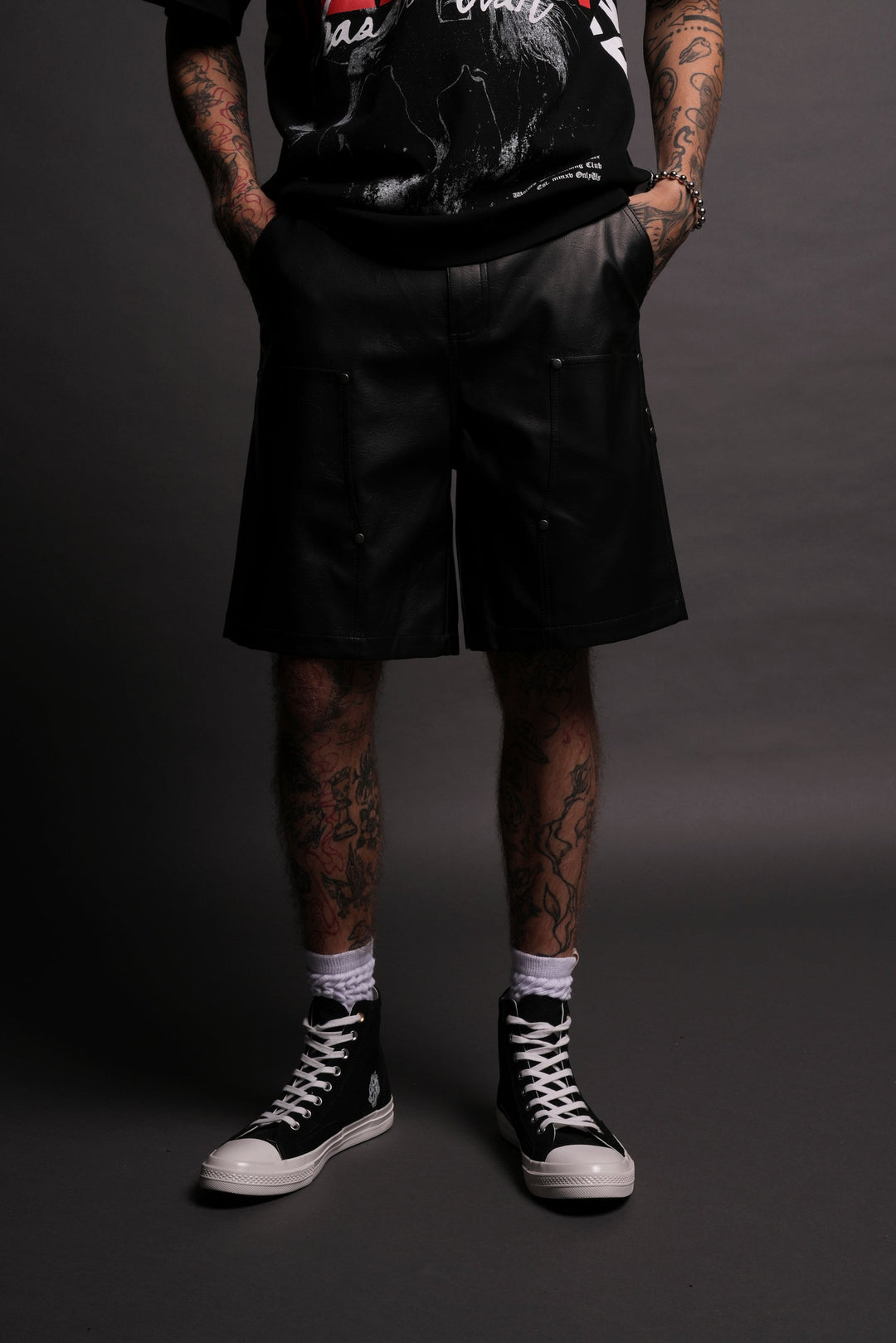 Wolf Chopper Leather Clark Utility Shorts in Black