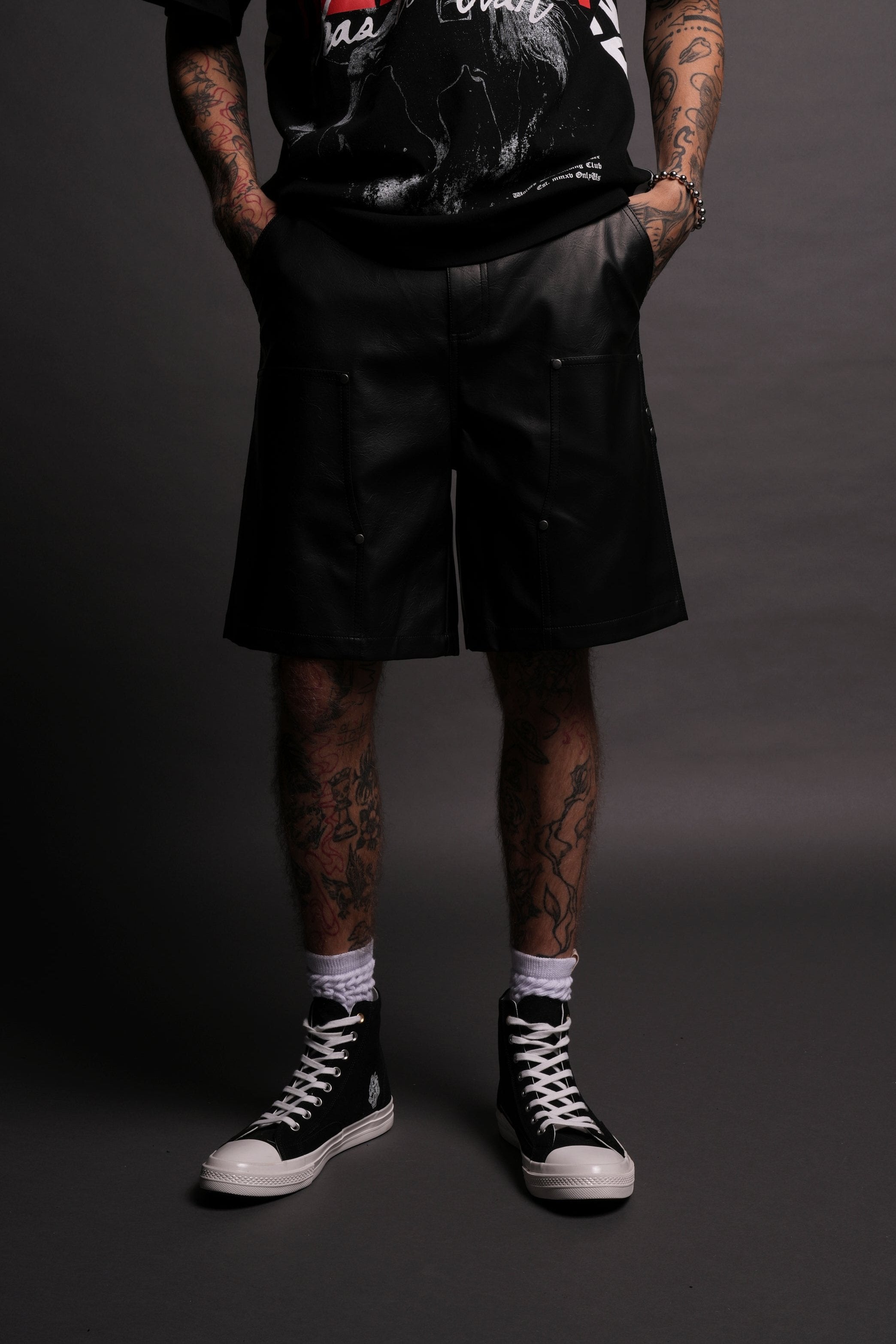 Wolf Chopper Leather Clark Utility Shorts in Black