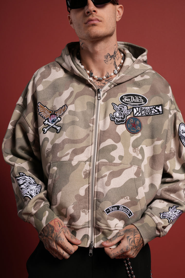 Darc Kulture Vex Double Zip Hoodie in DSVD Green Camo