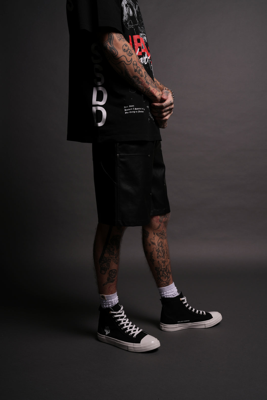 Wolf Chopper Leather Clark Utility Shorts in Black