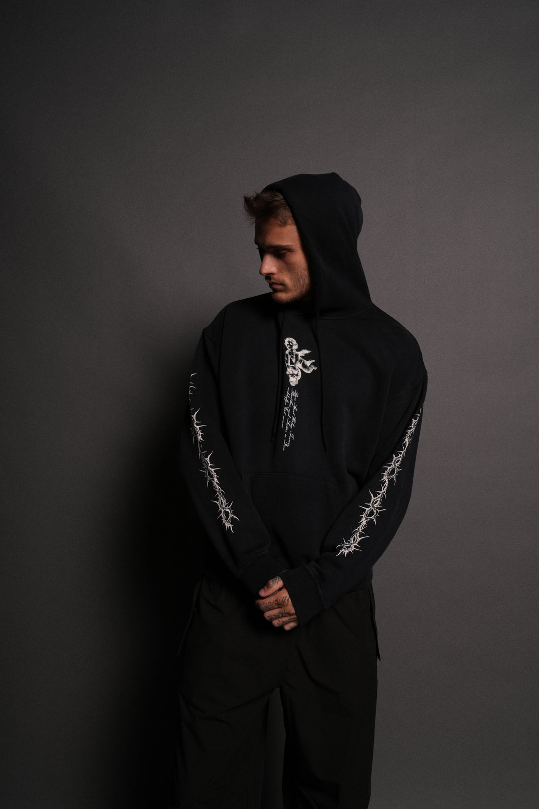 Our Virtue Unisex "Bishop" Hoodie in Black Driftwash