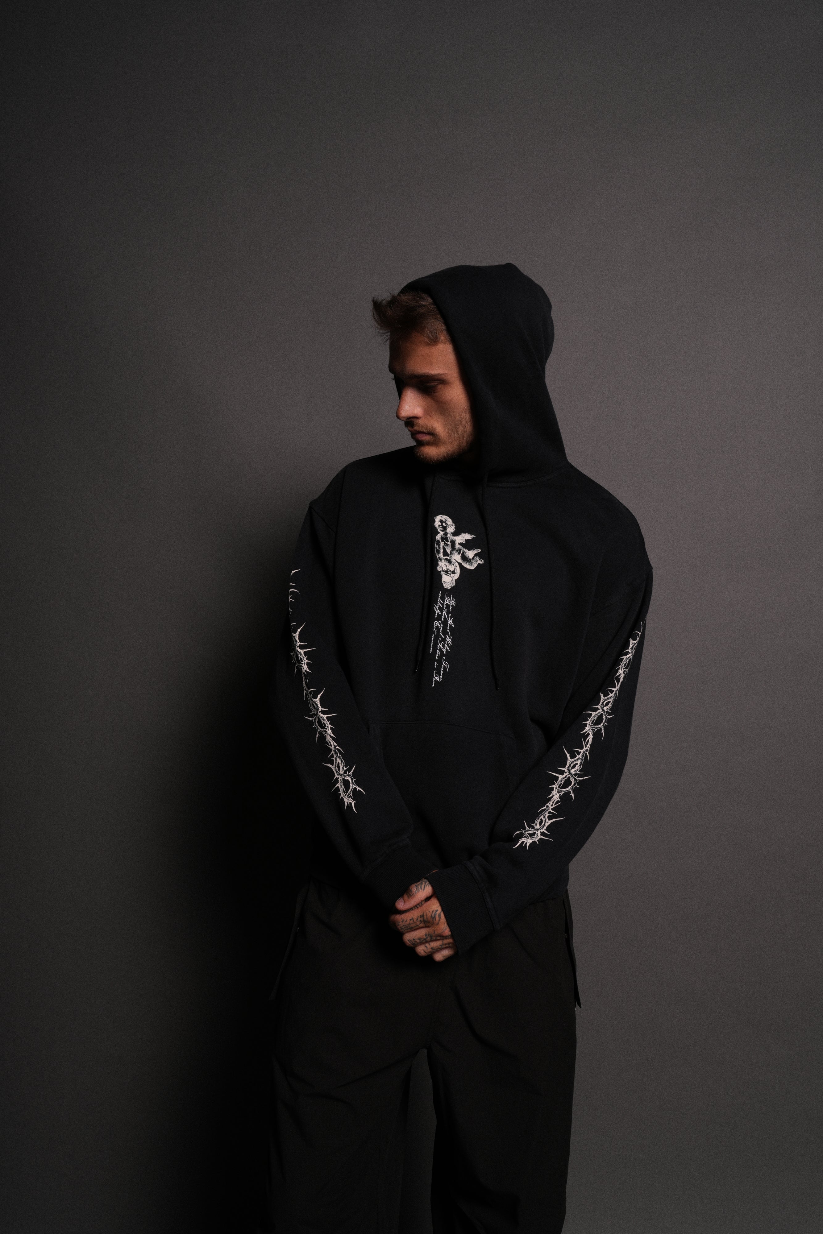 Our Virtue Unisex "Bishop" Hoodie in Black Driftwash
