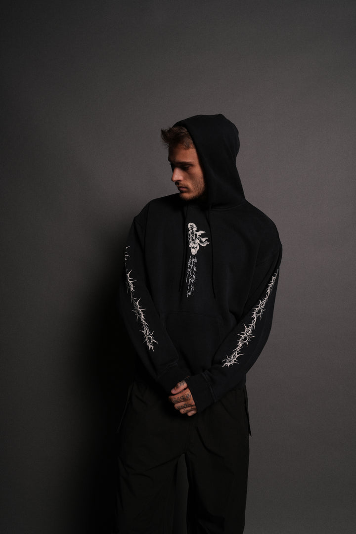 Our Virtue Unisex "Bishop" Hoodie in Black Driftwash