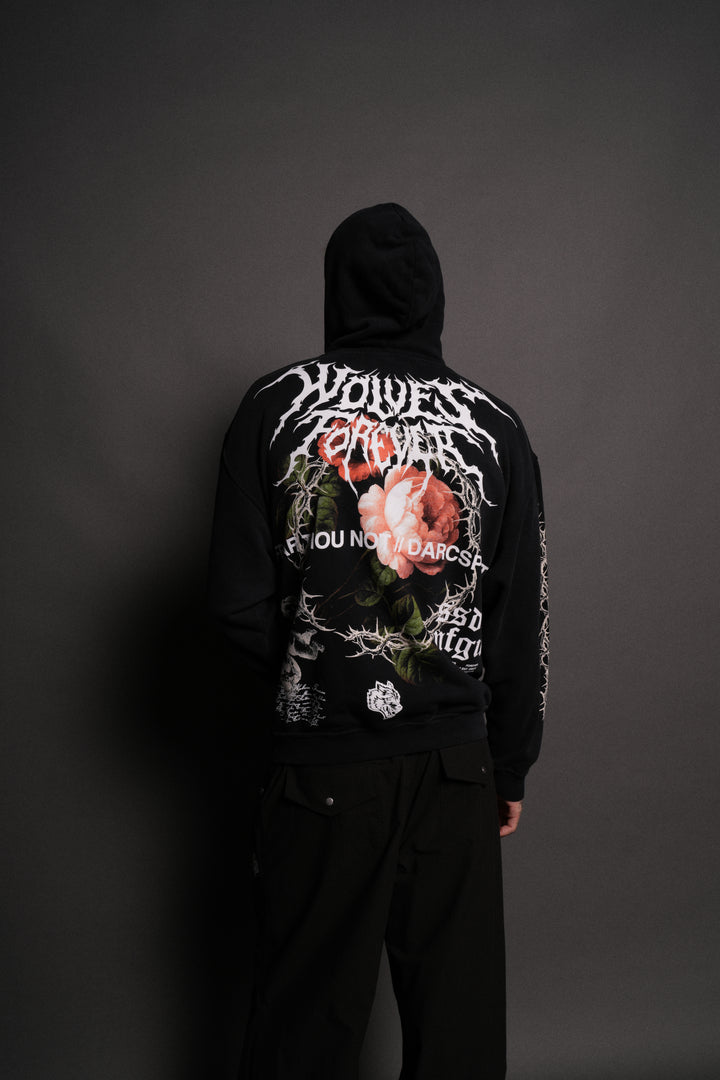 Our Virtue Unisex "Bishop" Hoodie in Black Driftwash