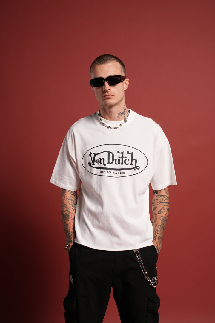 DSVD Legacy Grunge Mid-Length Raw Hem Tee in Cream