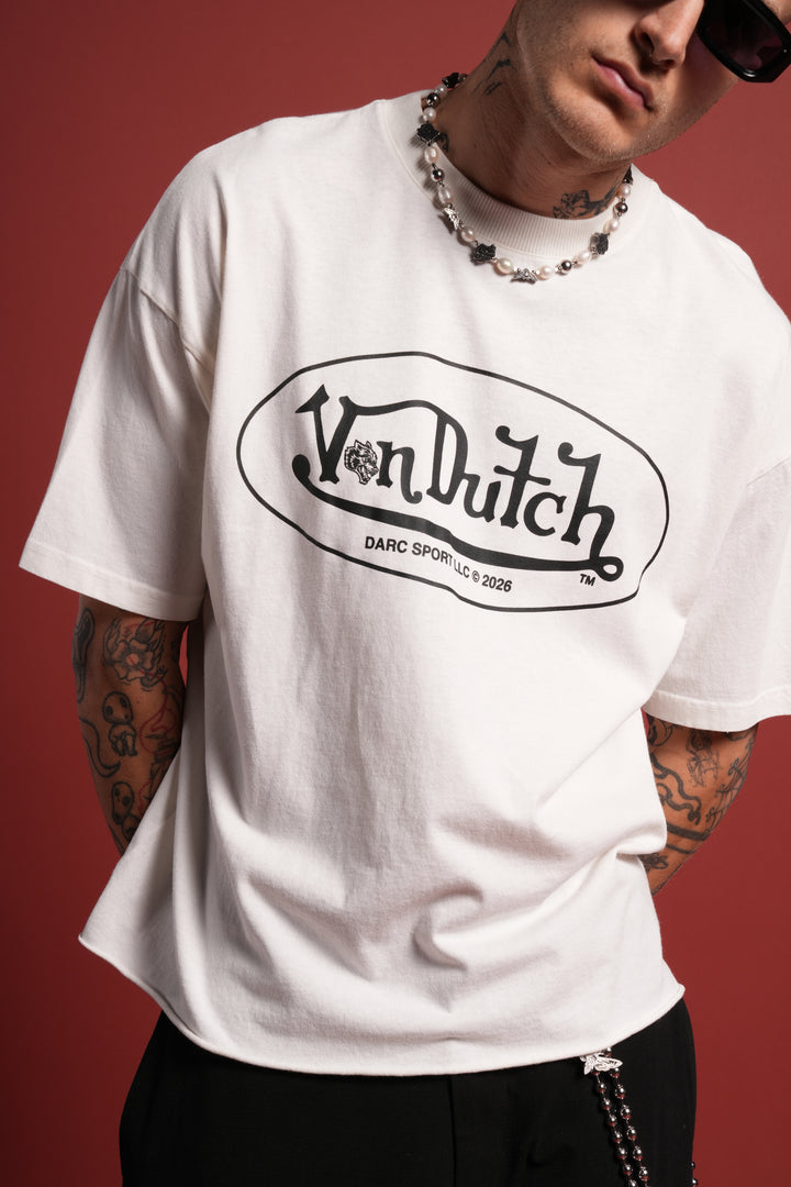 DSVD Legacy Grunge Mid-Length Raw Hem Tee in Cream