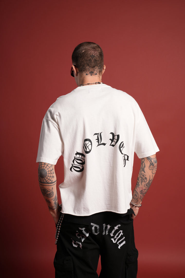 DSVD Legacy Grunge Mid-Length Raw Hem Tee in Cream