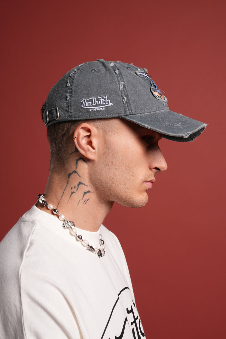 Cherub Eye Ball Distressed Dad Hat in Washed Wolf Gray