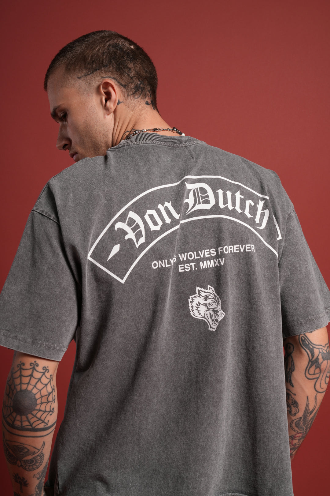 Darc Covenant Grunge Mid-Length Raw Hem Tee in Wolf Gray