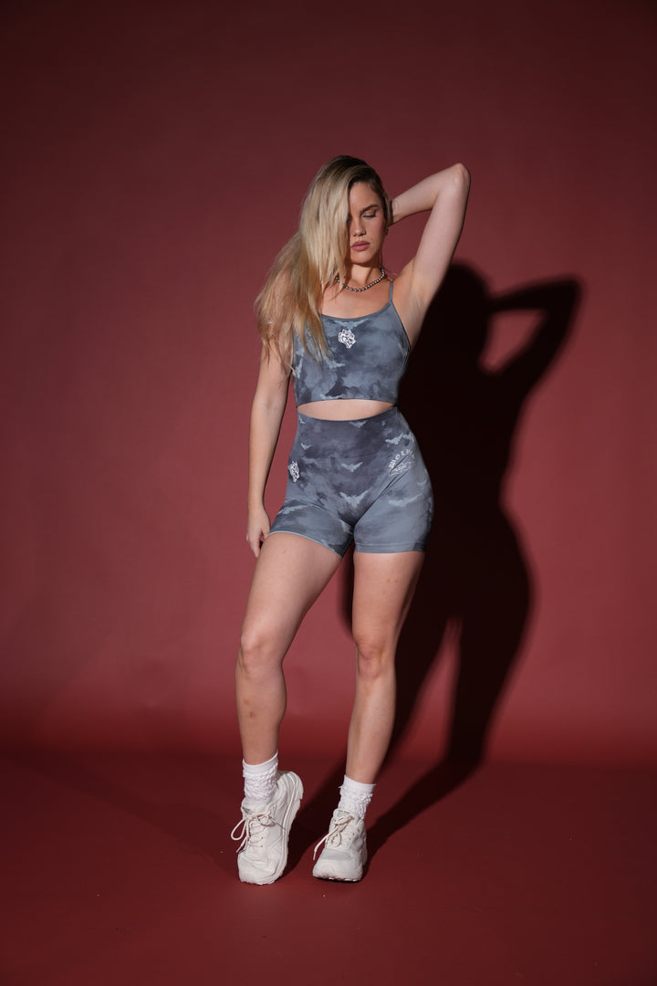 Never Forgotten Everson Seamless "Huxley" Shorts in Blue Lagoon Death Moth Ghost Clouds