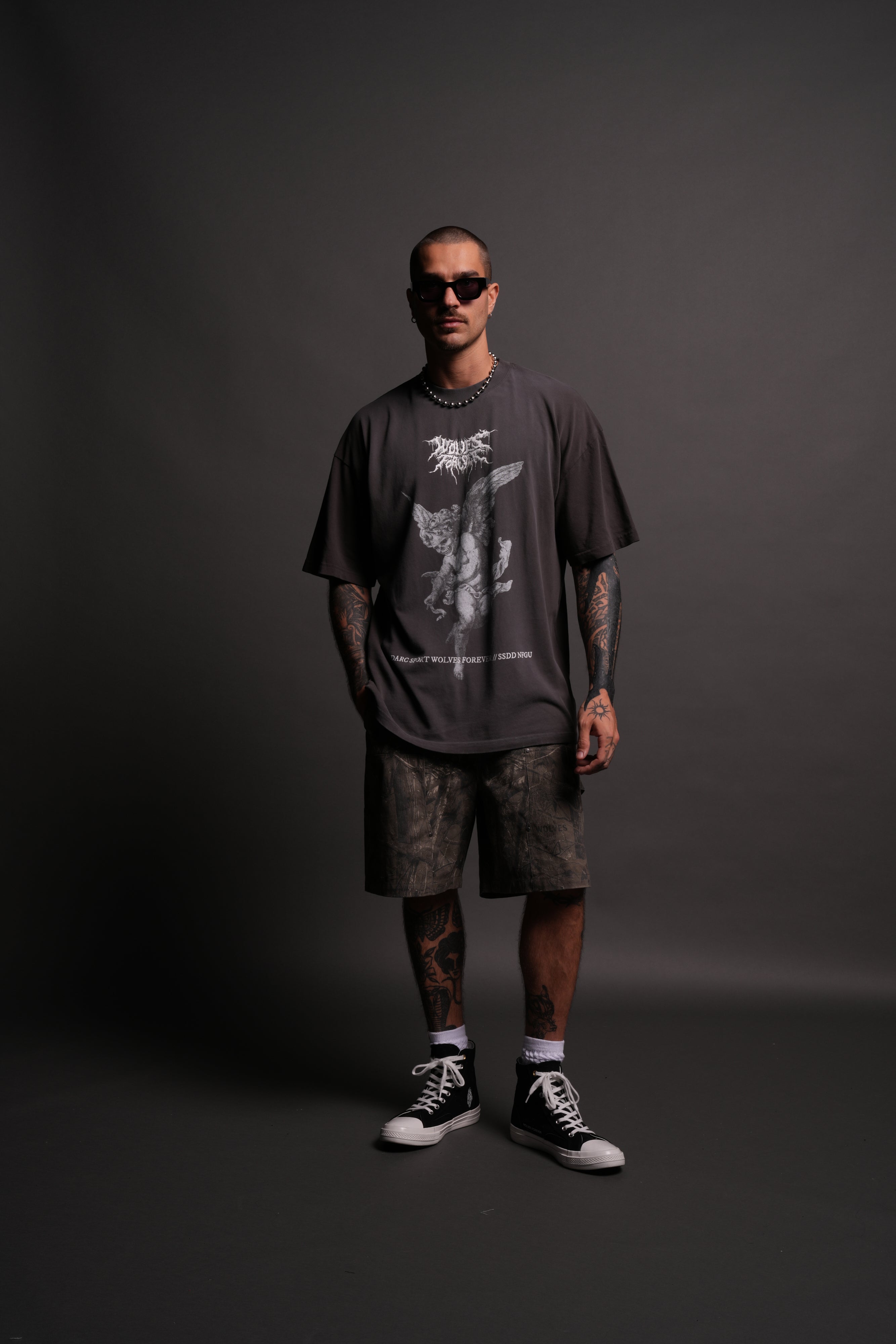Life From Death "Premium" Oversized Tee in Wolf Gray Spine Sun Fade