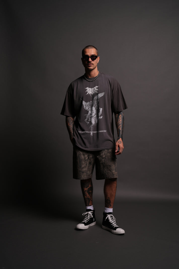 Life From Death "Premium" Oversized Tee in Wolf Gray Spine Sun Fade