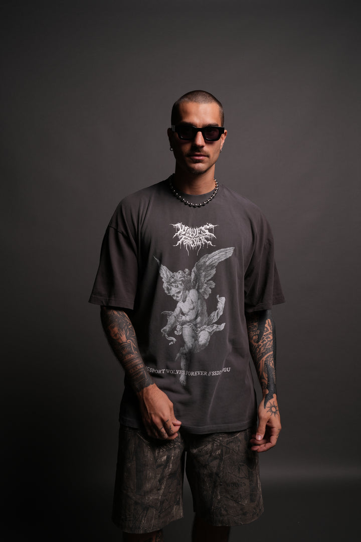 Life From Death "Premium" Oversized Tee in Wolf Gray Spine Sun Fade