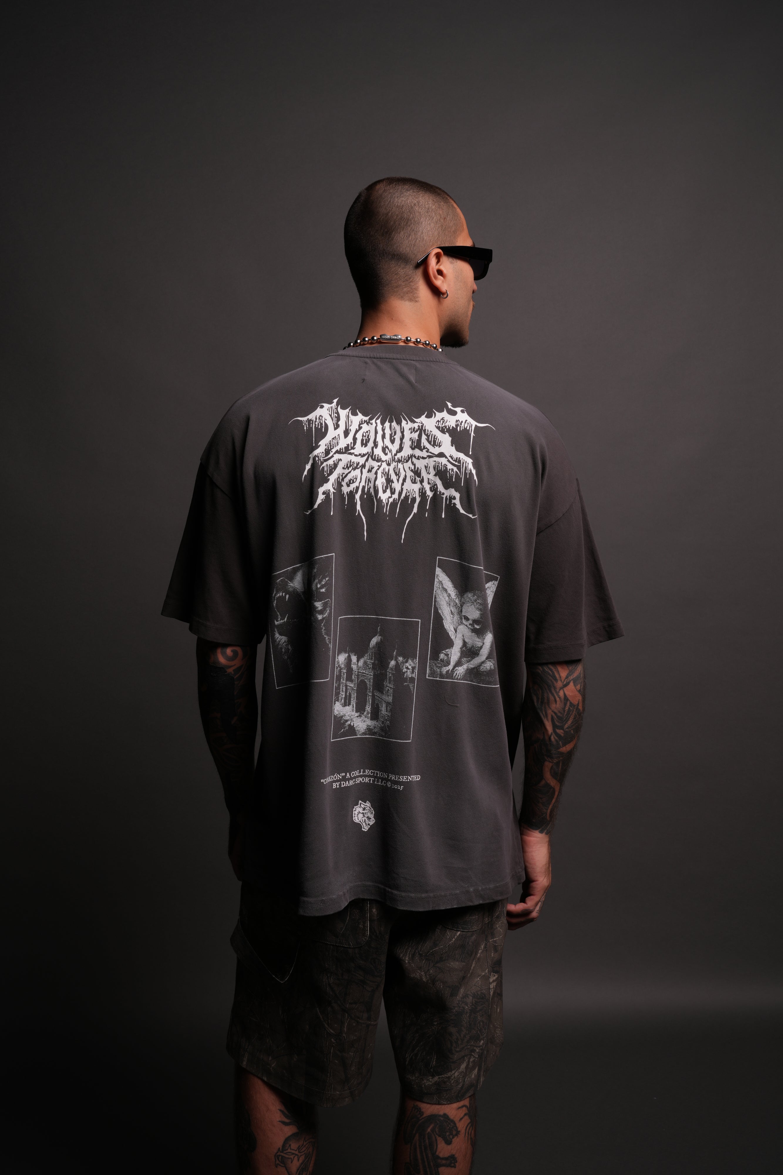 Life From Death "Premium" Oversized Tee in Wolf Gray Spine Sun Fade