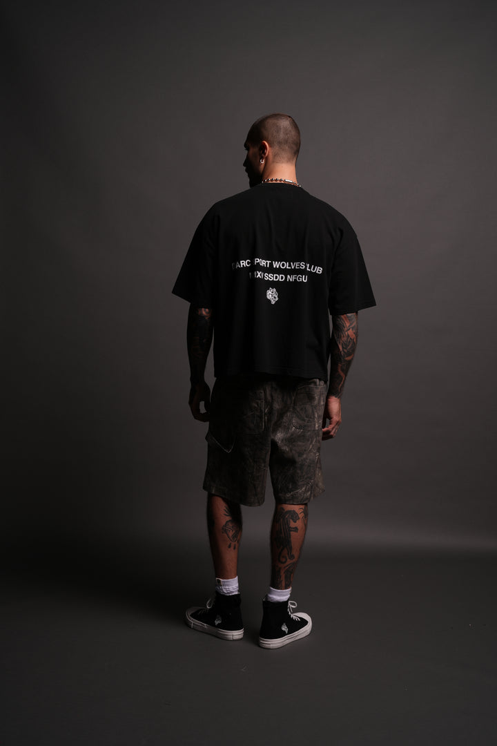Corazon Sagrado Grunge "Box Cut" Tee in Black