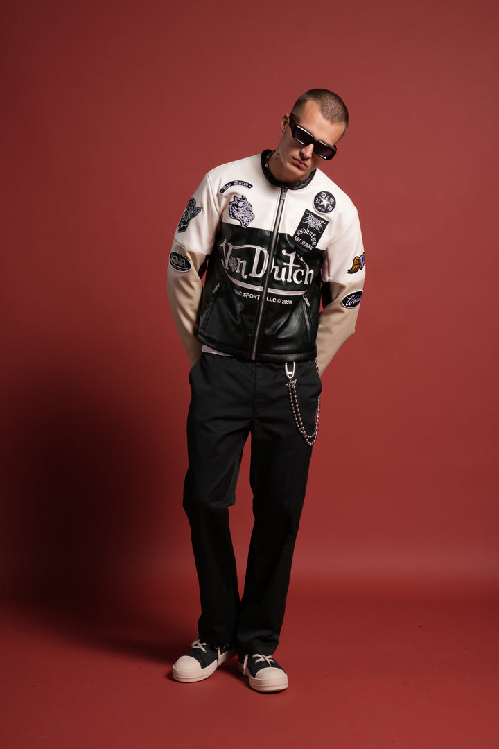 Darc  Kulture Johnny Biker Jacket in Cream/Black/Wolf Gray