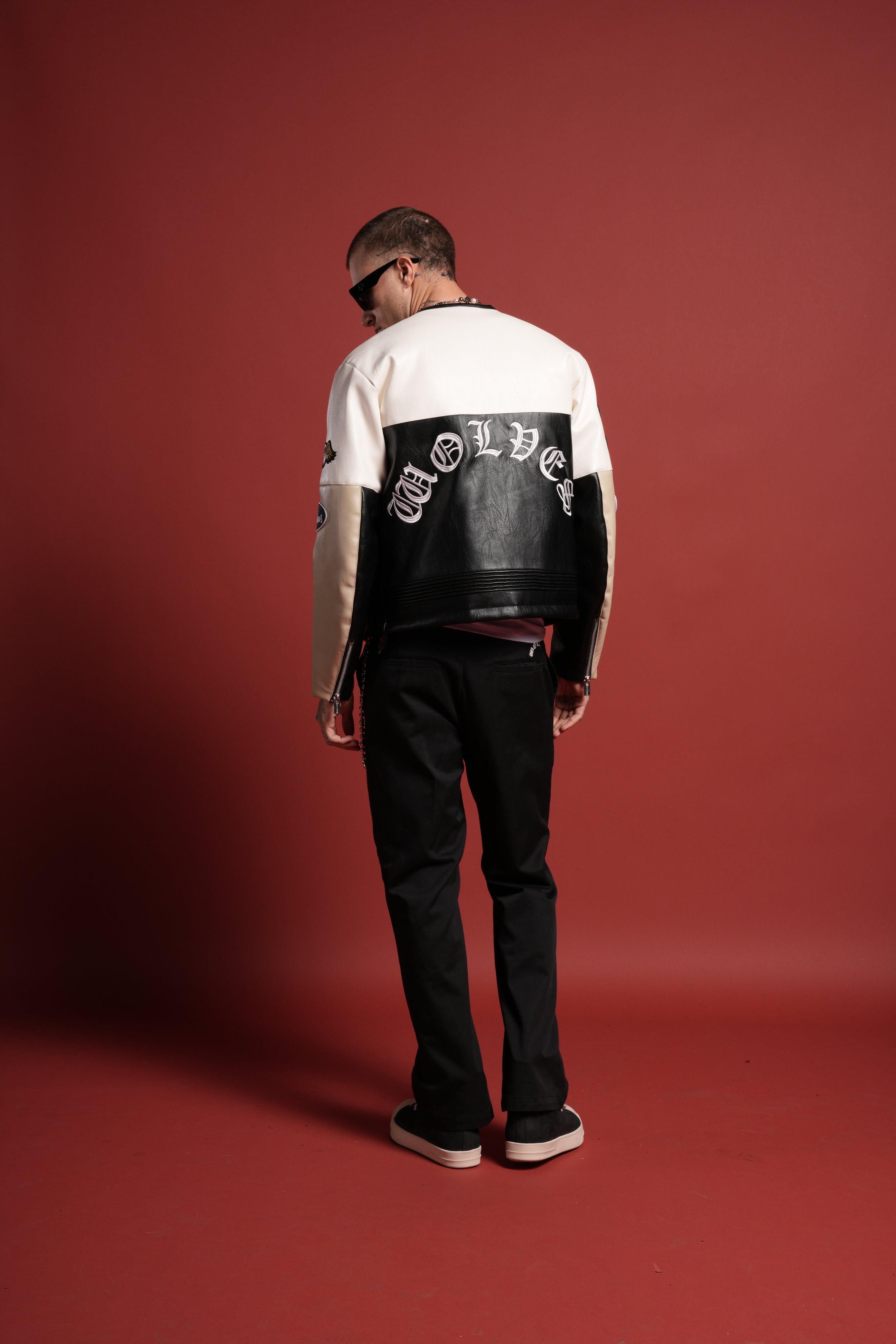 Darc  Kulture Johnny Biker Jacket in Cream/Black/Wolf Gray