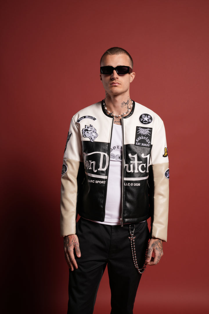 Darc  Kulture Johnny Biker Jacket in Cream/Black/Wolf Gray