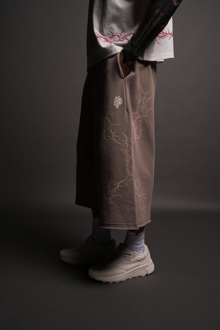 Thorns Oversized Omen Cropped Sweat Pants in Taupe