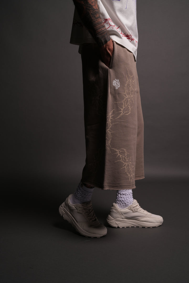 Thorns Oversized Omen Cropped Sweat Pants in Taupe