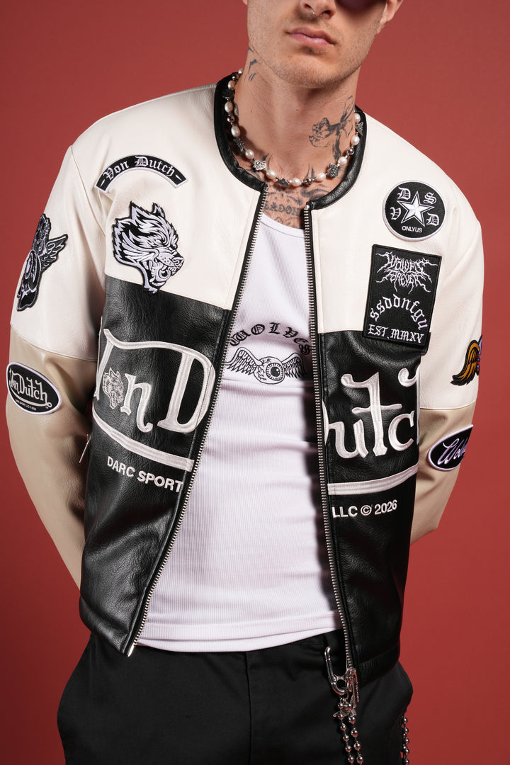 Darc  Kulture Johnny Biker Jacket in Cream/Black/Wolf Gray