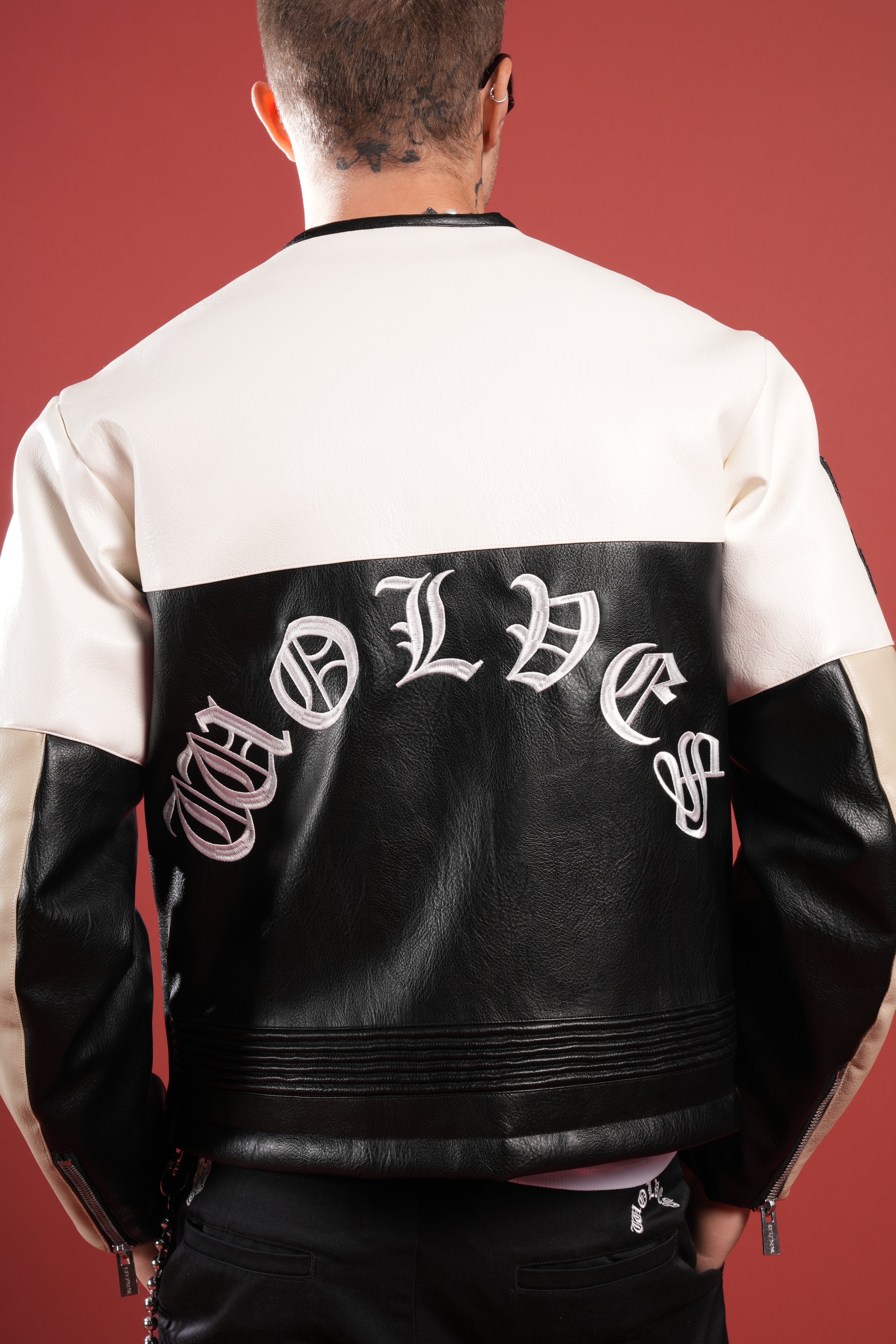 Darc  Kulture Johnny Biker Jacket in Cream/Black/Wolf Gray