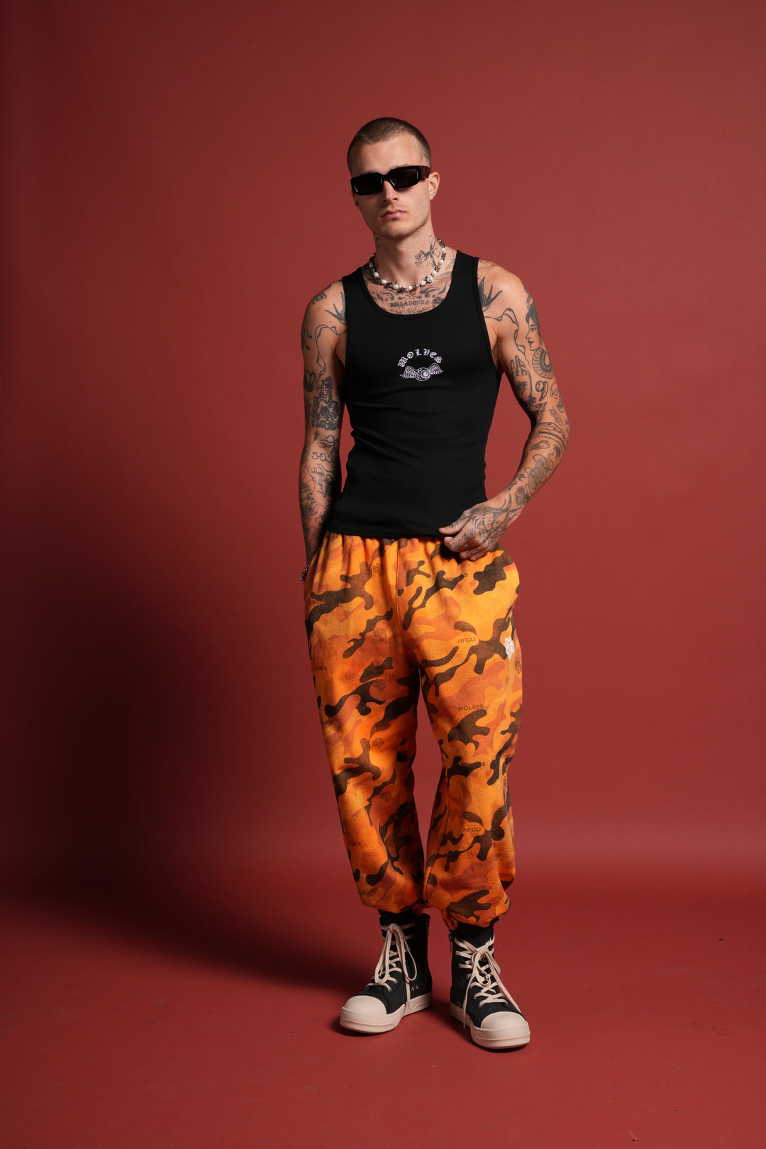 Dual Wolf Unisex Lounger Sweat Pants in DSVD Orange Camo