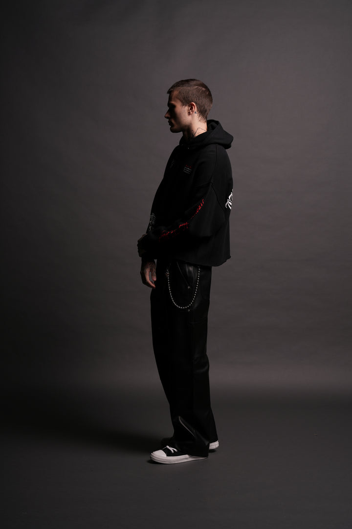 Awake Raw Hem "Box Cut" Pierce Hoodie in Black