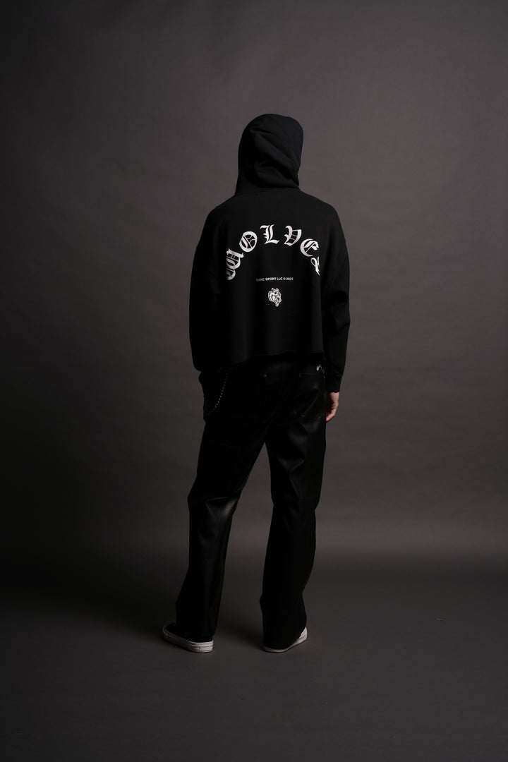 Awake Raw Hem "Box Cut" Pierce Hoodie in Black