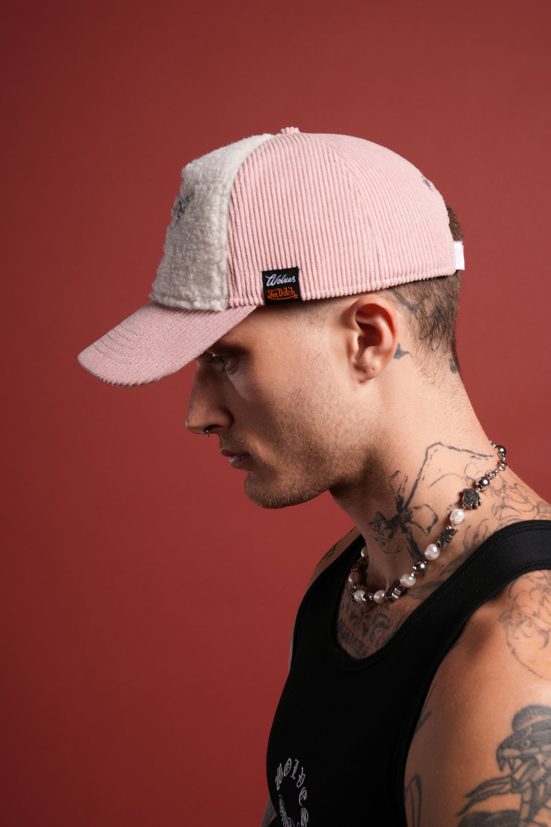 Cherub Eyeball Corduroy Trucker Hat in Bubblegum