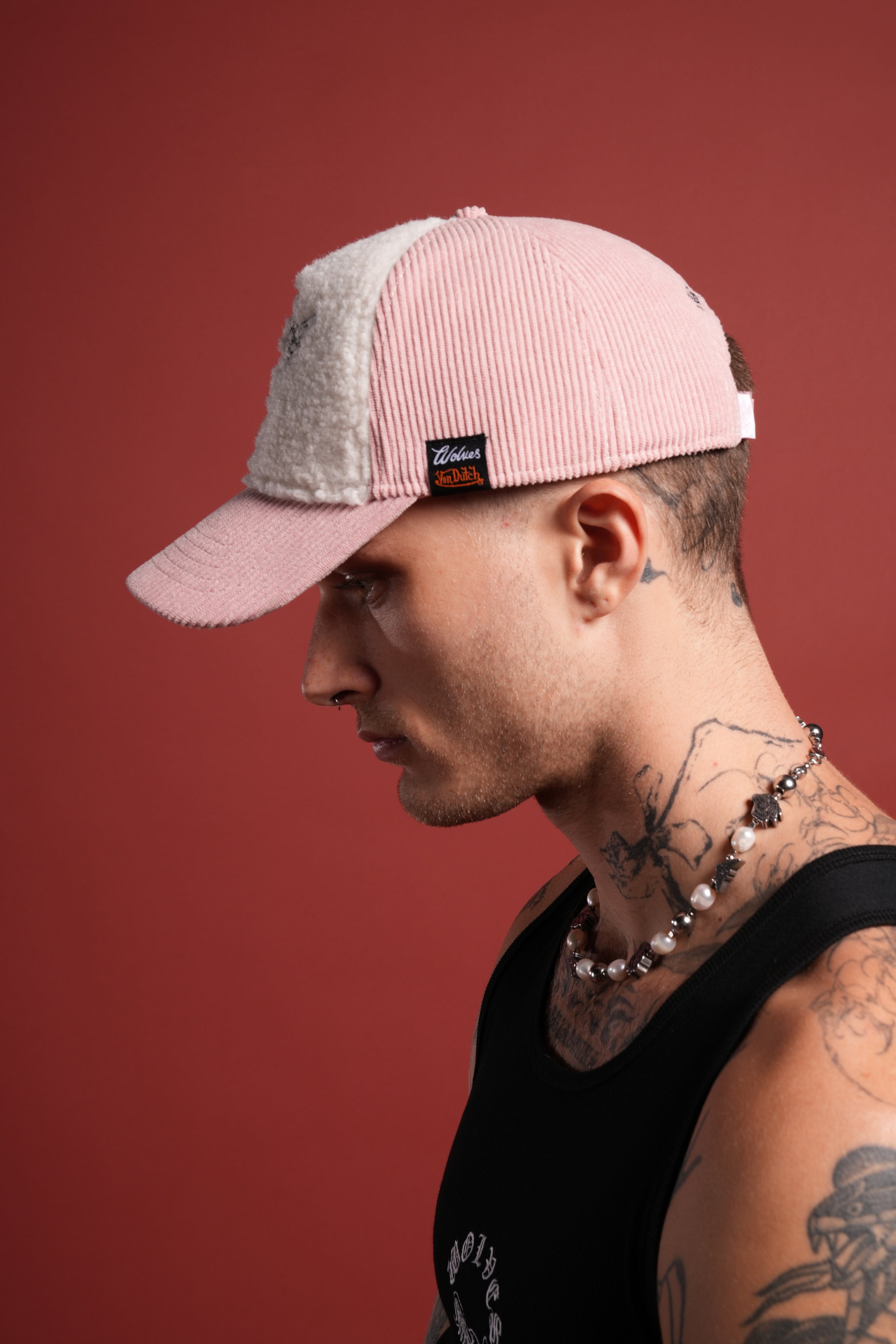 Cherub Eyeball Corduroy Trucker Hat in Bubblegum