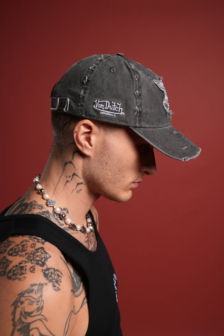 Cherub Eye Ball Distressed Dad Hat in Washed Black