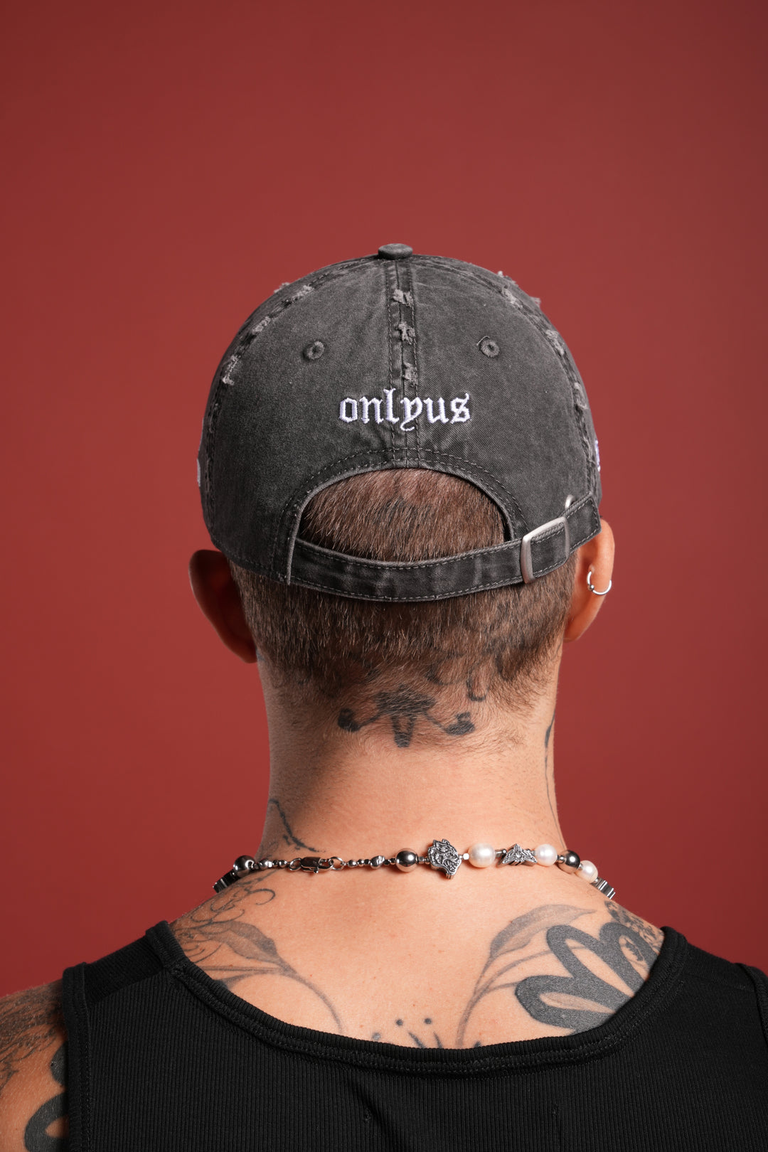 Cherub Eye Ball Distressed Dad Hat in Washed Black