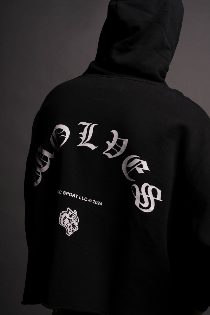 Awake Raw Hem "Box Cut" Pierce Hoodie in Black