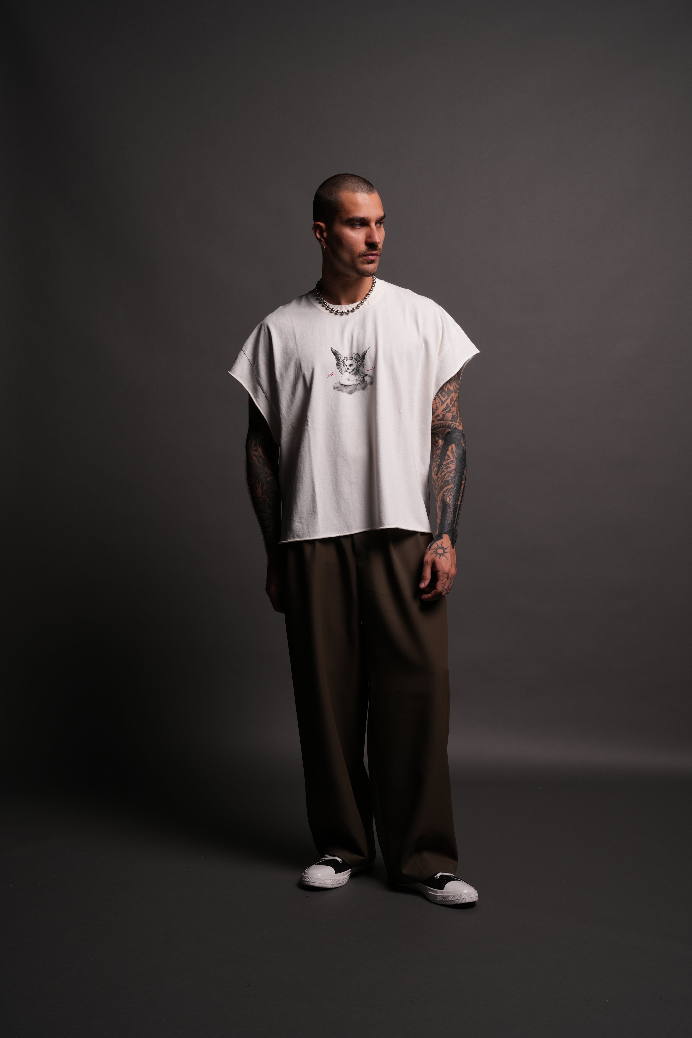 Watch Over Me Grunge Cut-Off Tee in Cream