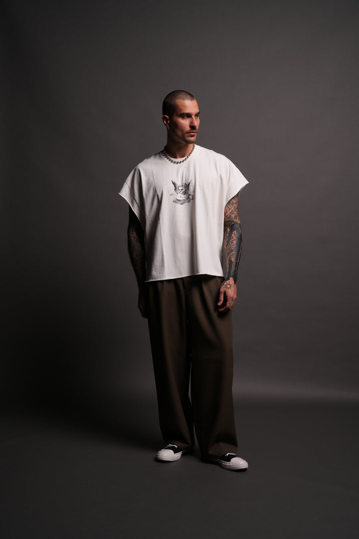 Watch Over Me Grunge Cut-Off Tee in Cream