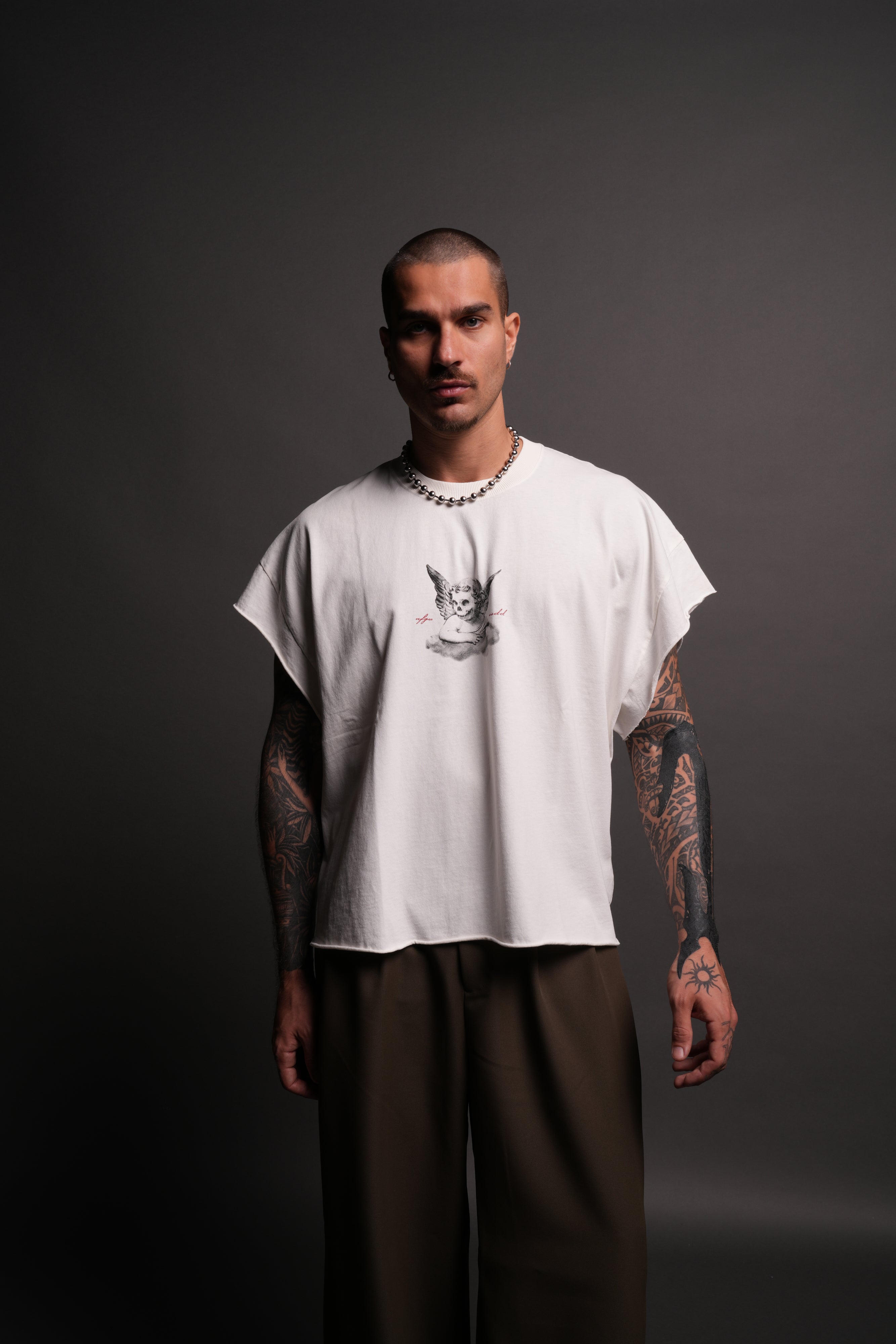 Watch Over Me Grunge Cut-Off Tee in Cream