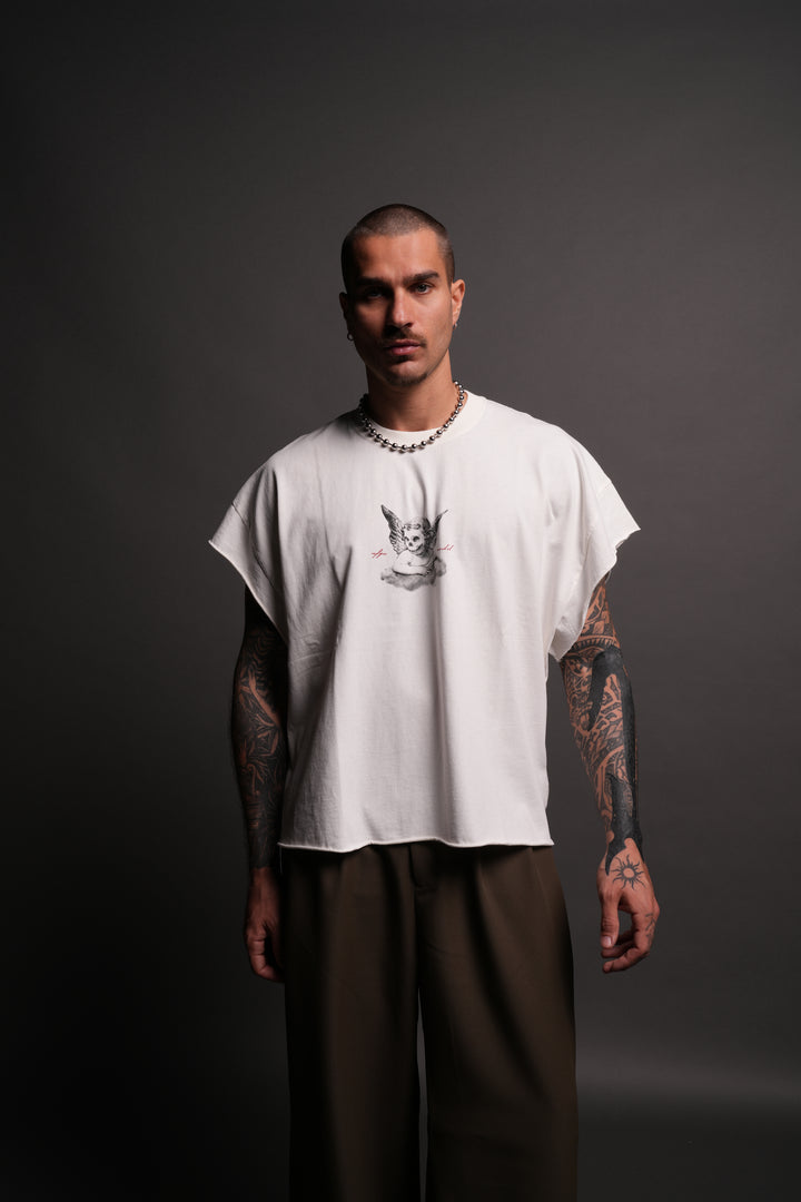 Watch Over Me Grunge Cut-Off Tee in Cream